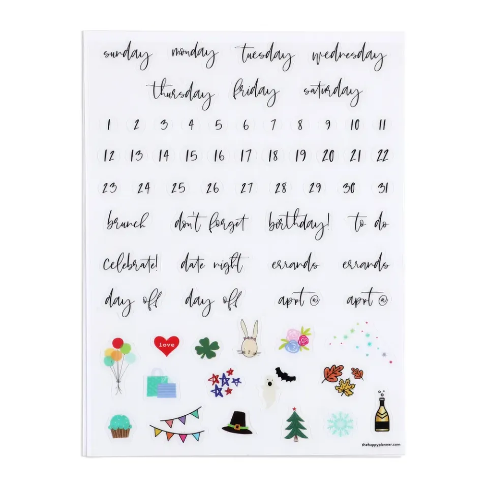 Happy Planner Seasonal Script decals tableau blanc 101 pièces