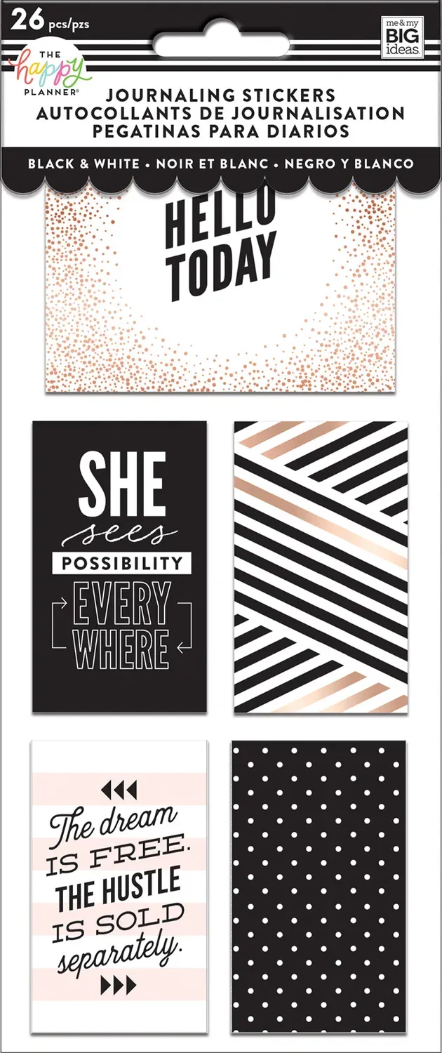 Happy Planner Journaling stickers noir et blanc 26 pièces