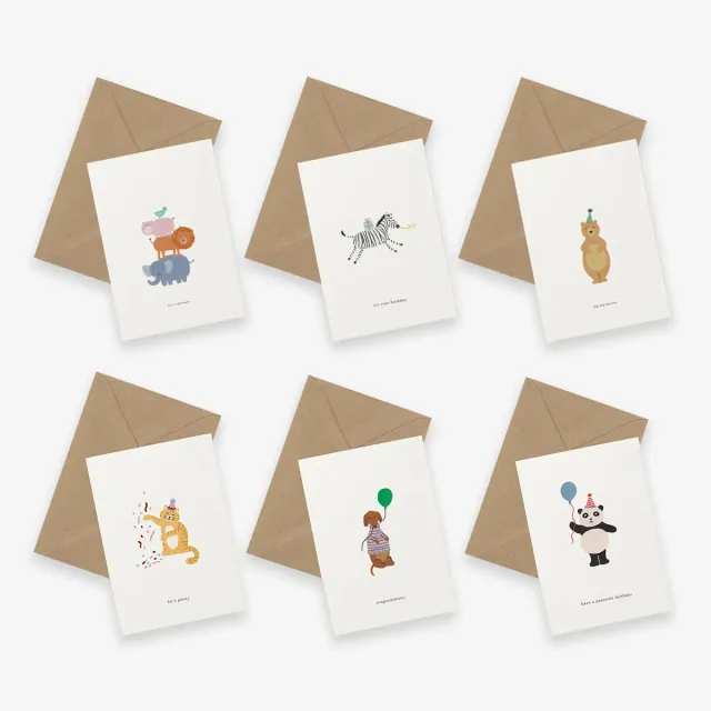 Kartotek Birthday Animals lot 6 cartes anniversaire animaux