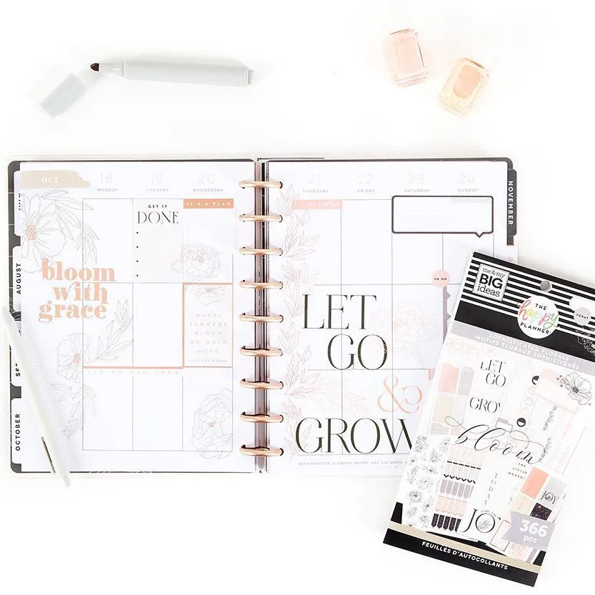 Happy Planner Sophisticated Florals carnet stickers 366 foil rose gold