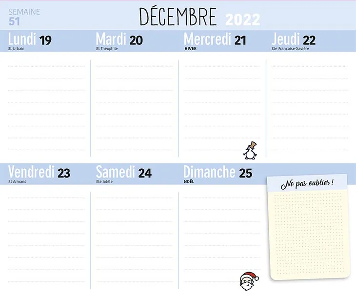 Frigobloc Hebdomadaire 2023 calendrier familial semainier