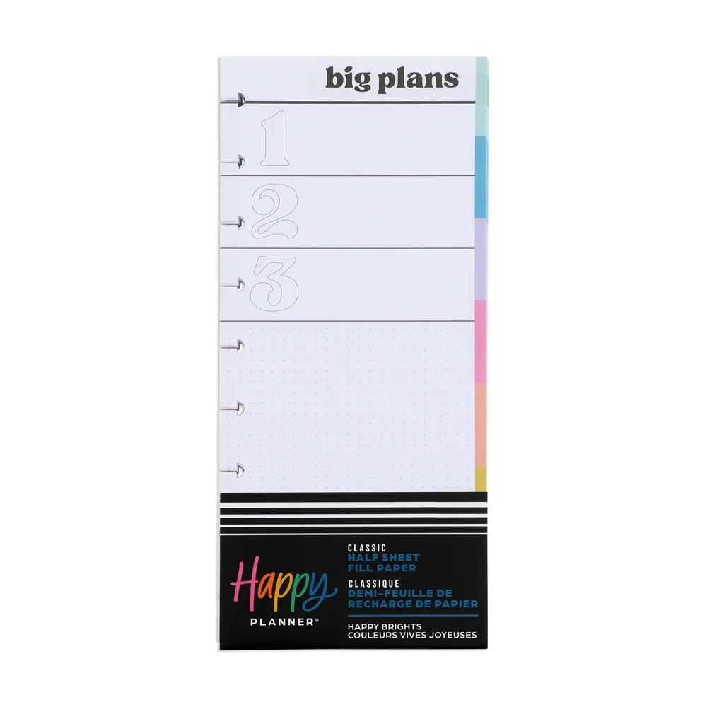 Happy Planner Happy Brights papier recharge dashboard classic 60 feuilles