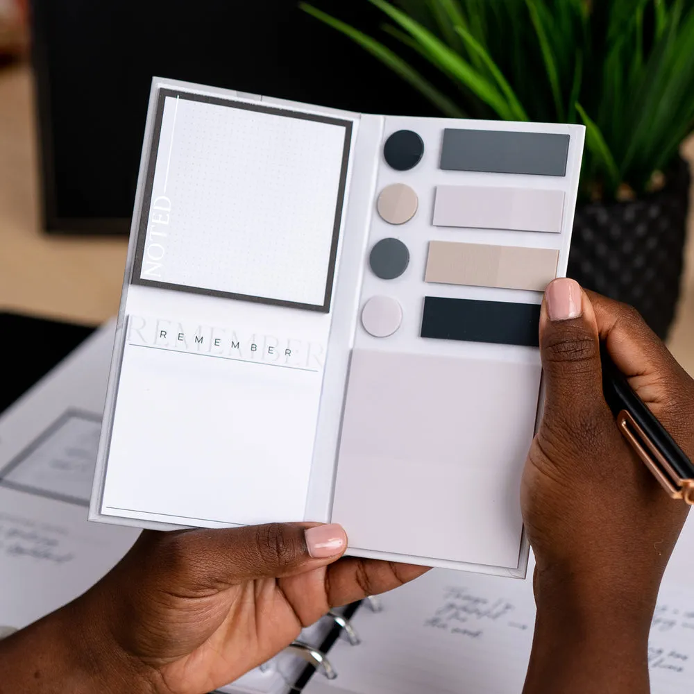 Work + Life Minimalist carnet sticky notes et marque-pages neutre