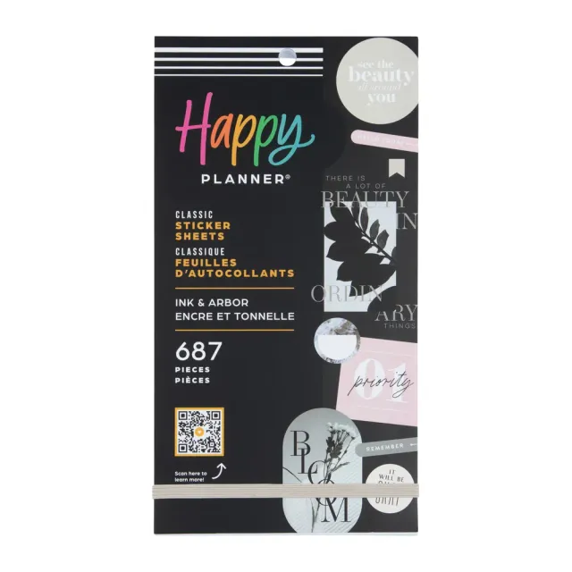 Happy Planner Ink Arbor Value Pack stickers 687 noir blanc