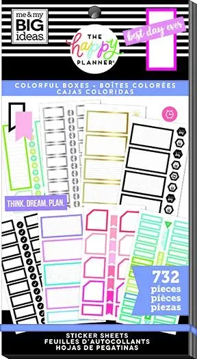 Happy Planner Colorful Boxes stickers mensuels 732 pièces