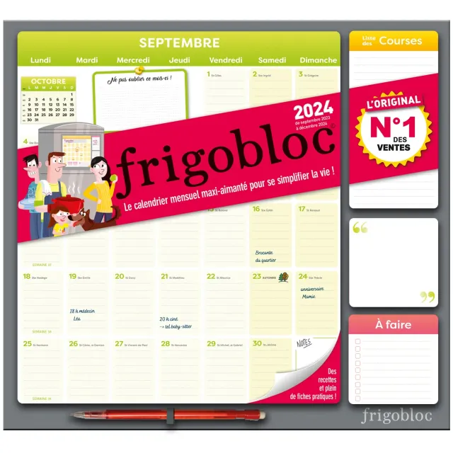 Frigobloc Mensuel 2024 calendrier familial aimanté frigo