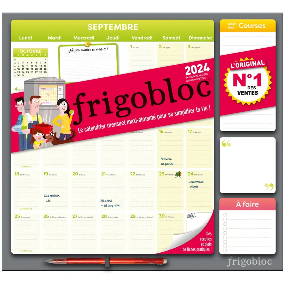 Frigobloc Mensuel 2024 calendrier familial aimanté frigo