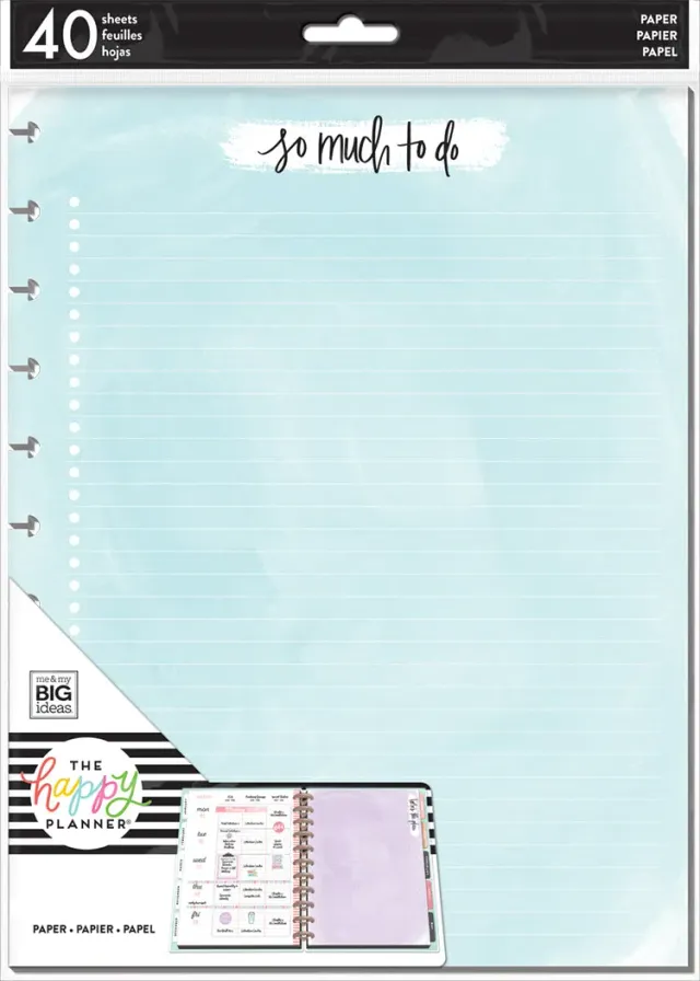 Happy Planner Watercolor Big recharge papier 40 feuilles ligné