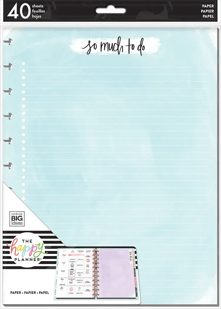 Happy Planner Watercolor Big recharge papier 40 feuilles ligné