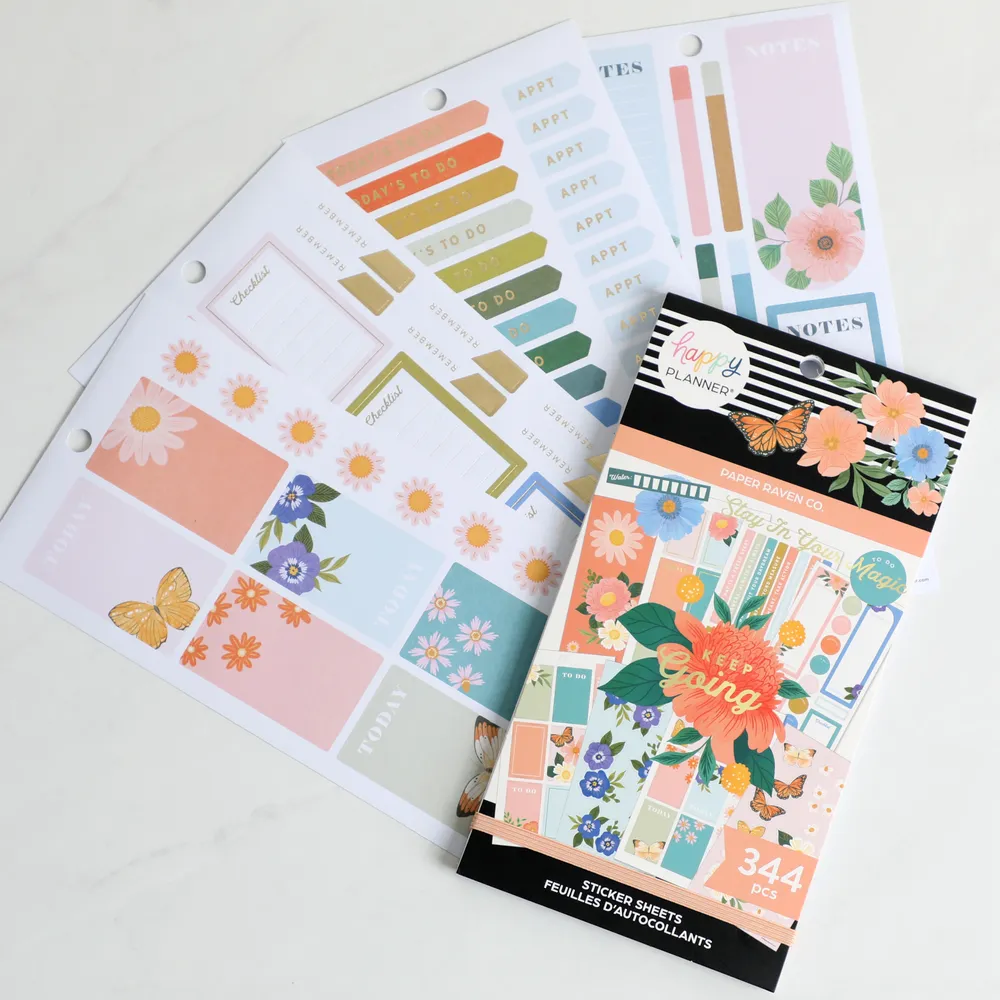 Happy Planner Paper Raven Co stickers Classic 344 floral doré