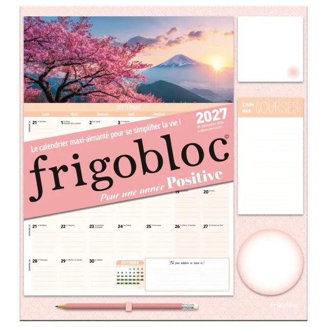 Frigobloc Année Positive 2027 calendrier mensuel aimanté