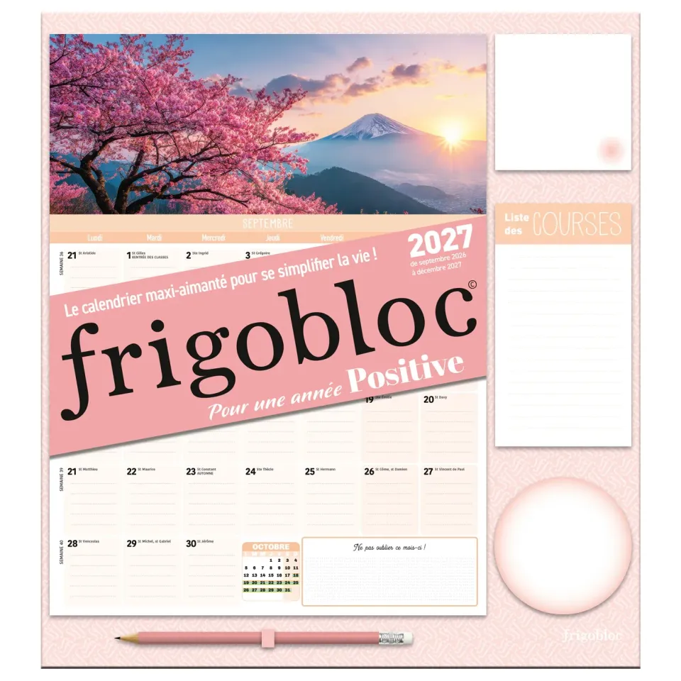 Frigobloc Année Positive 2027 calendrier mensuel aimanté