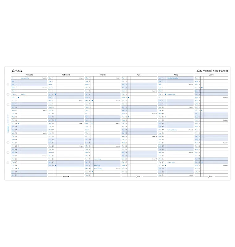 Filofax Classic Recharge agenda A5 2027 vertical anglais