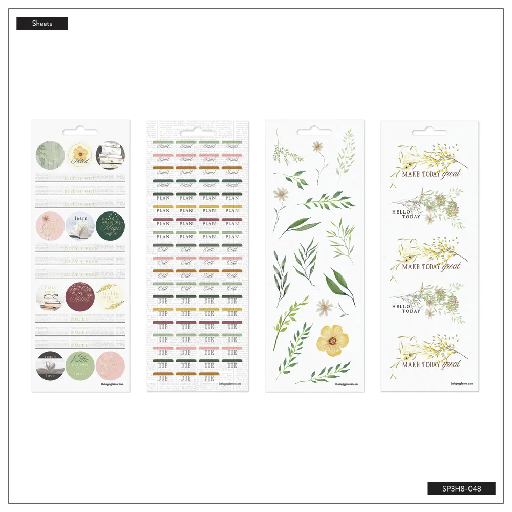 Happy Planner Reading in the Garden stickers jardin 8 feuilles
