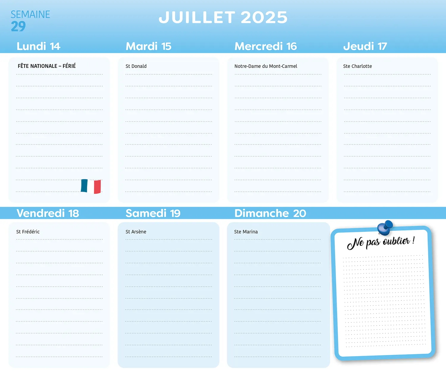 Frigobloc Hebdomadaire 2025 calendrier familial aimanté semaine
