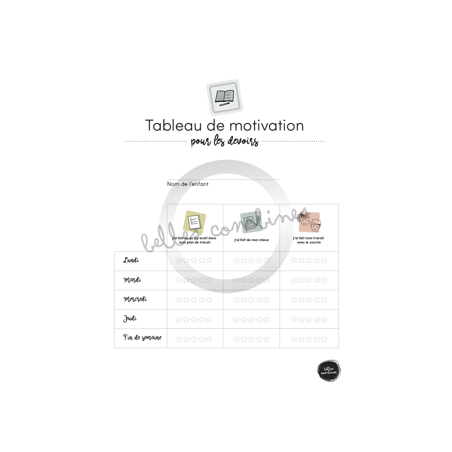 Les Belles Combines Tableau de motivation pour les devoirs fiche devoirs