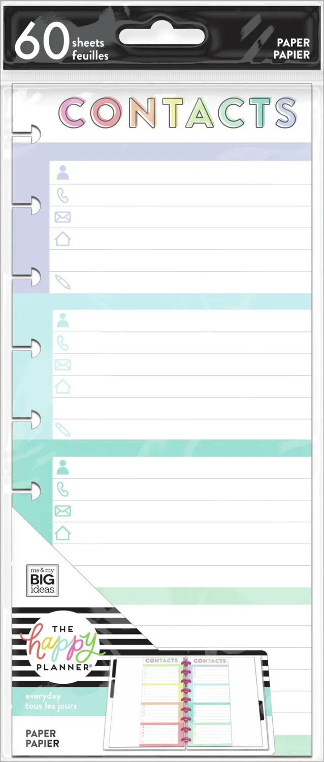 Happy Planner Contacts recharge Skinny Classic lignée 40 feuilles