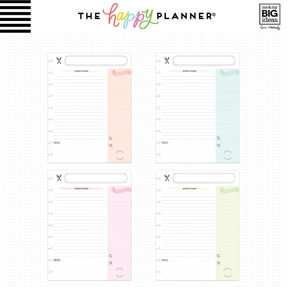 Happy Planner Classic Recipe Meal Prep recharge fiches recettes
