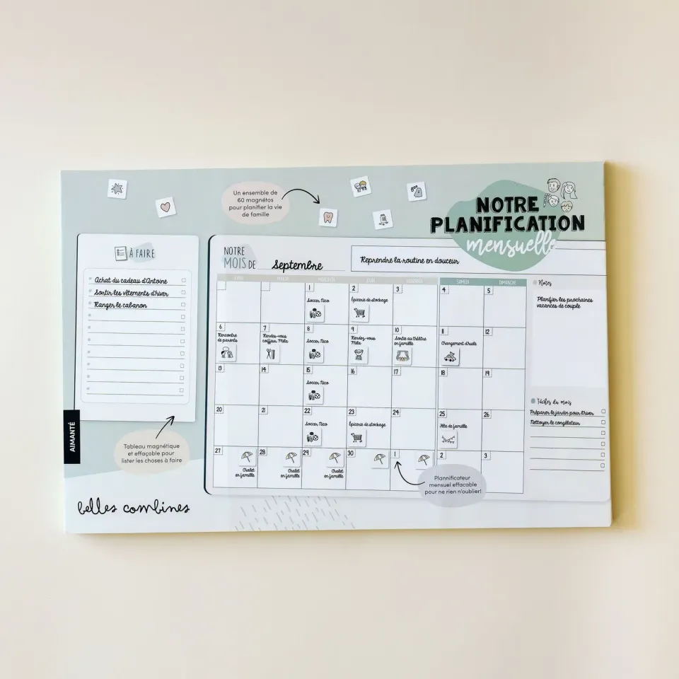 Les Belles Combines coffret planification mensuelle magnétique
