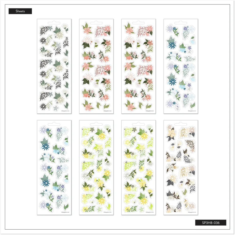 Happy Planner Floral Color Story stickers 8 feuilles floraux