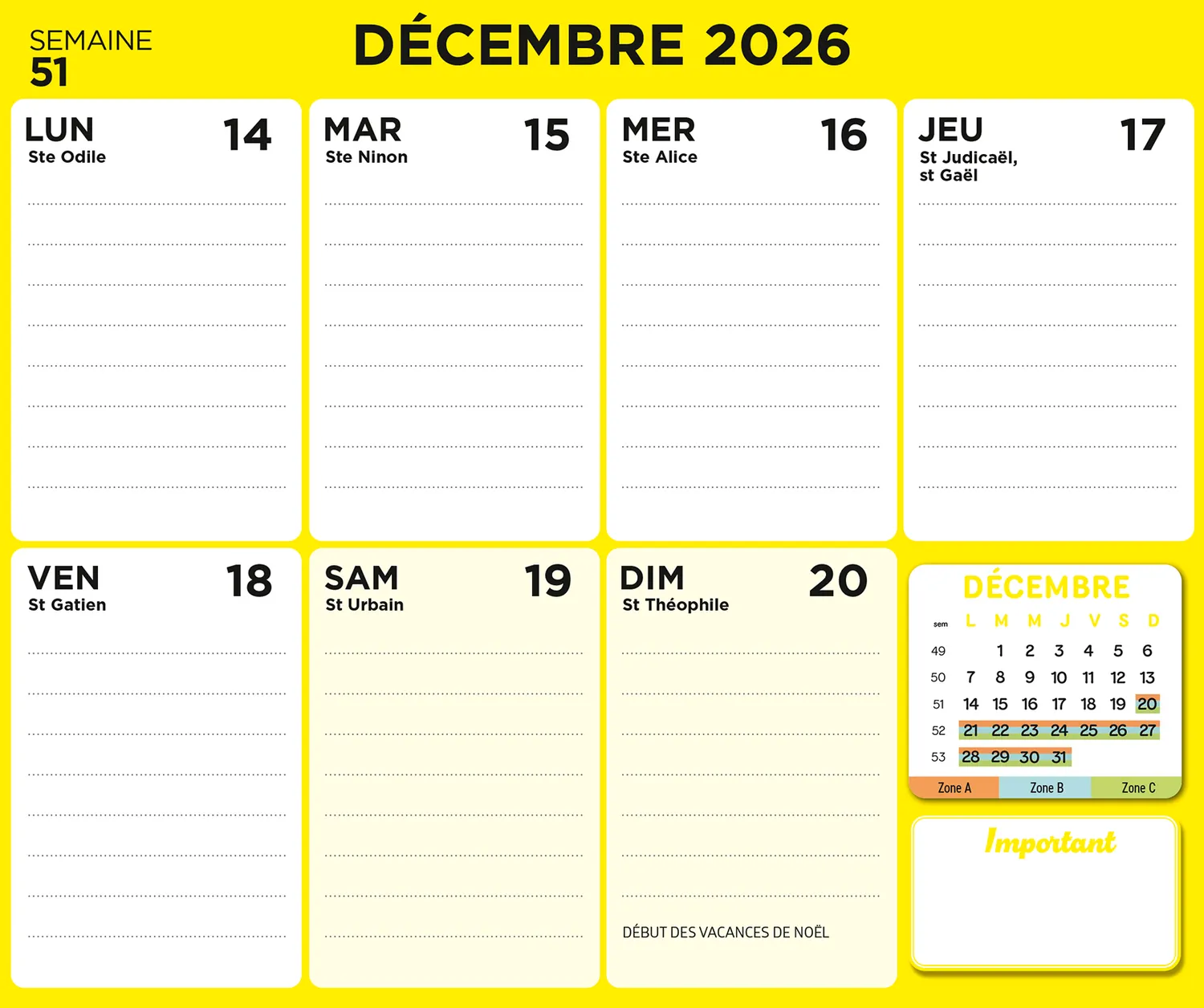 Frigobloc Simplissime 2027 calendrier familial mini 16 mois
