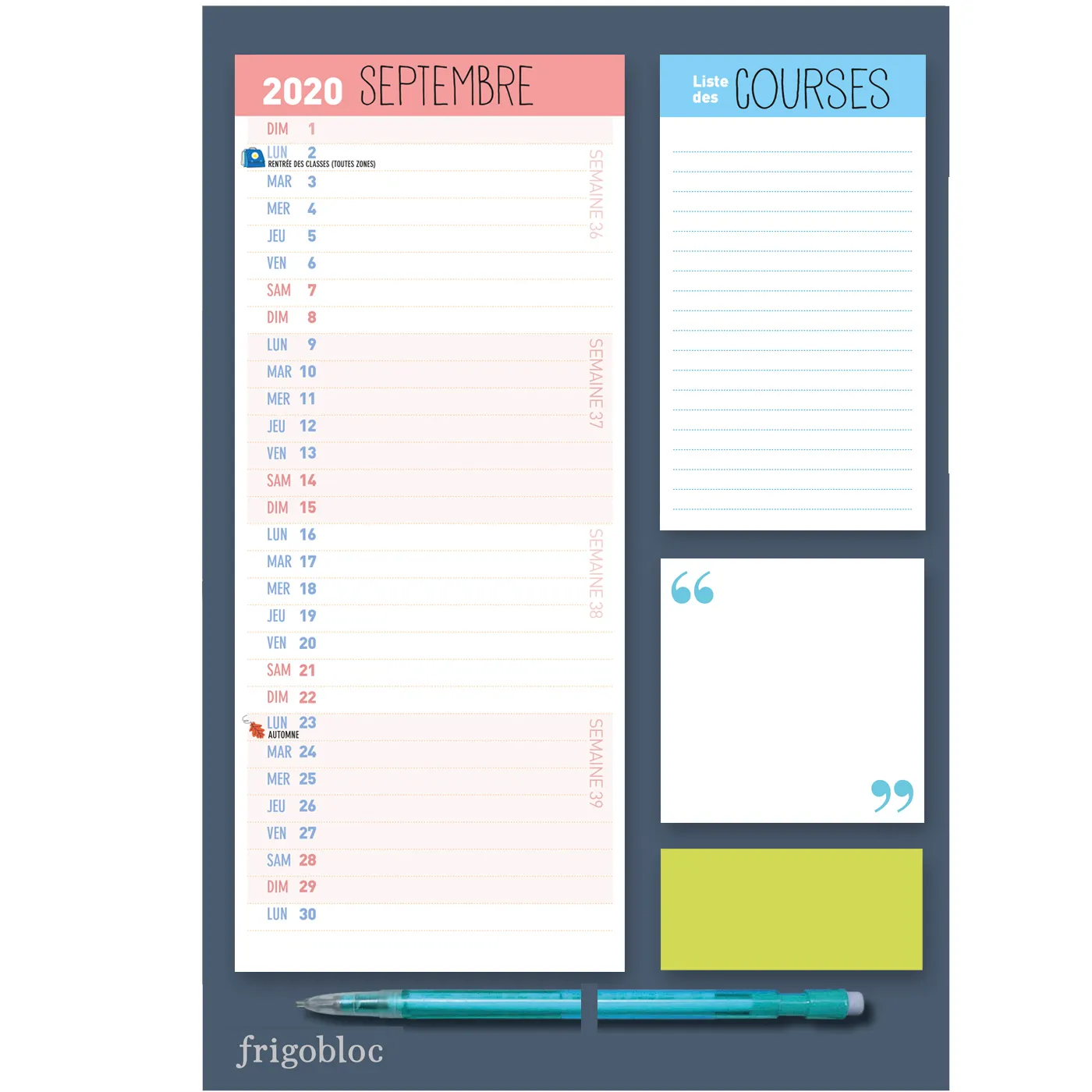 Frigobloc Mini mensuel 2021 calendrier familial aimanté sept 2020-août 2021