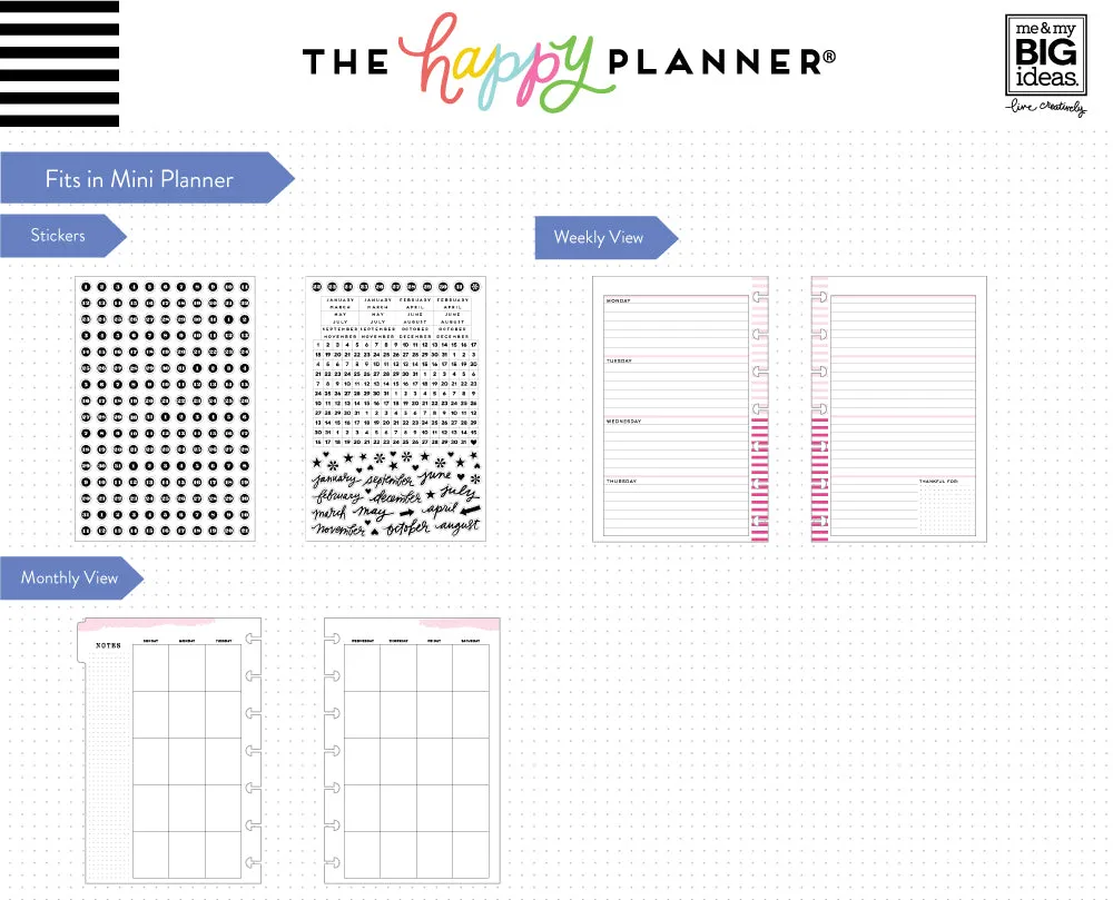 Happy Planner Weekly Extension Pack Mini recharge agenda 6 mois
