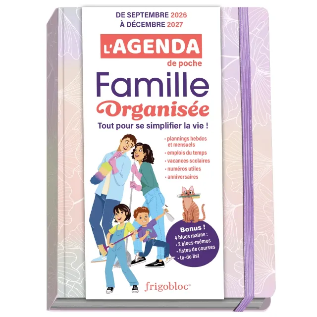 Frigobloc Agenda poche 2027 famille organisée rose sac