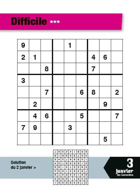 Frigobloc Année à bloc Sudoku 365 jours calendrier 4 niveaux
