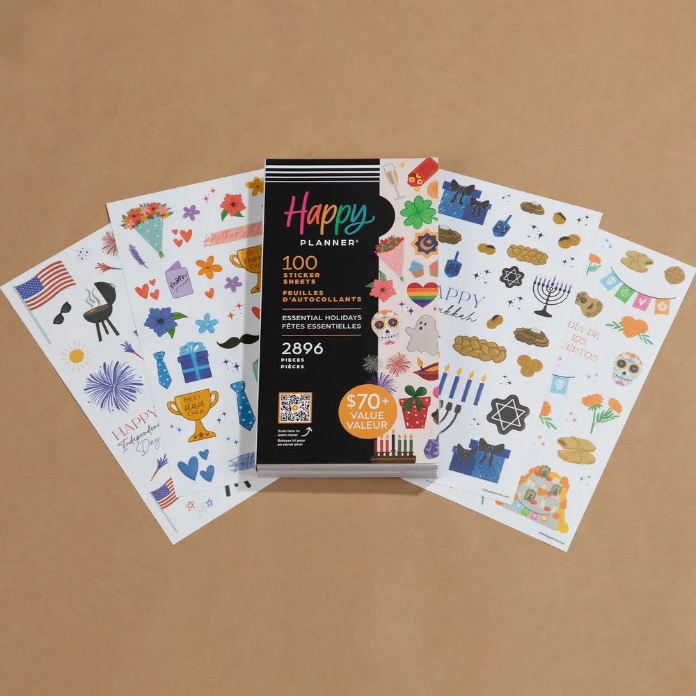 Happy Planner Essential Holidays stickers méga 100 planches