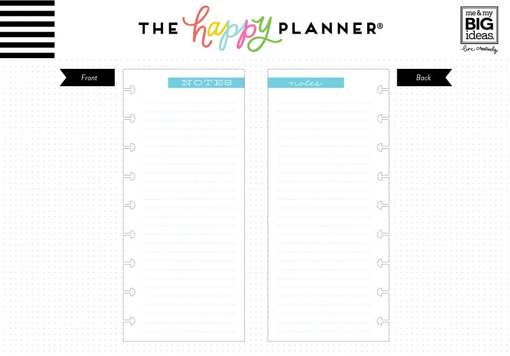 Happy Planner Classic recharge papier notes demi-page 60 feuilles