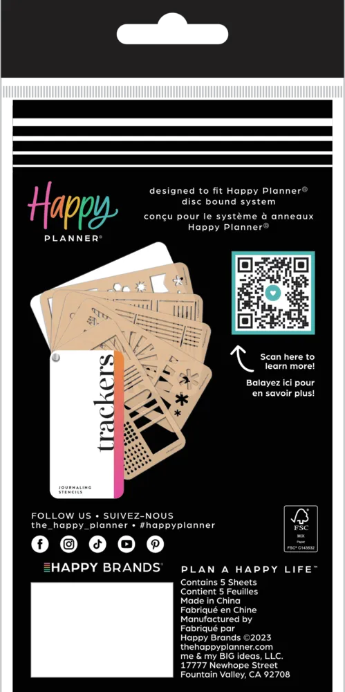 Happy Planner Trackers pochoir éventail 5 planches