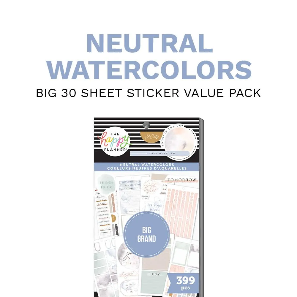 Happy Planner Big carnet stickers aquarelle neutre 399 pièces