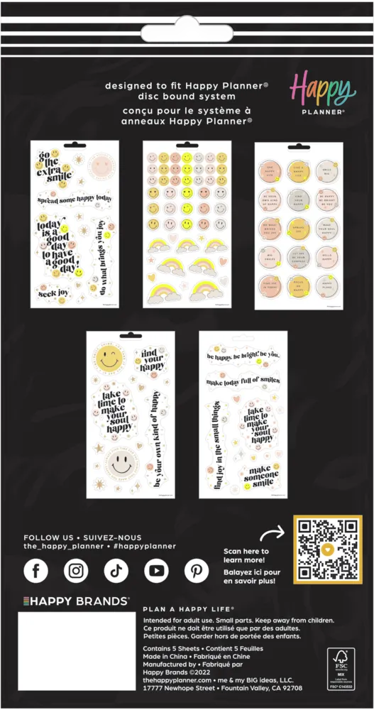 Me & my big ideas Happy Smiley Face stickers 5 planches 106 pièces